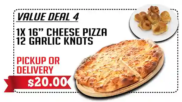 16 inch cheese pizza with garlic knots - Pizza De Leon deal